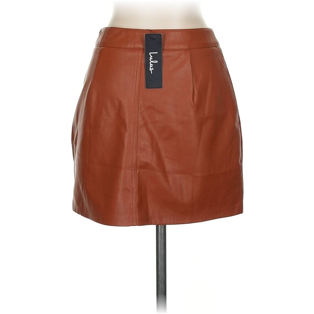Lulus Most Fab Brown Vegan Leather Button-Front Mini Skirt S NWT - Picture 6 of 9